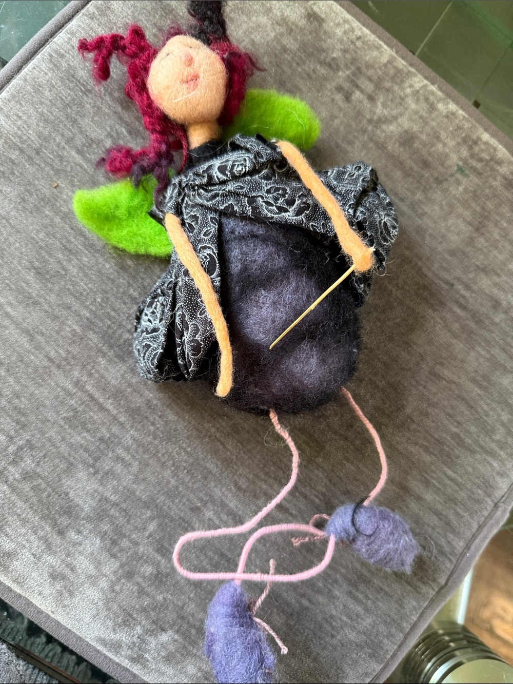 Handmade Felt Fairy Doll - Purple with Green Wings